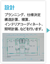 設計 ・プランニング ・仕様決定 ・構造計算 ・積算 ・インテリアコーディネート ・照明計画